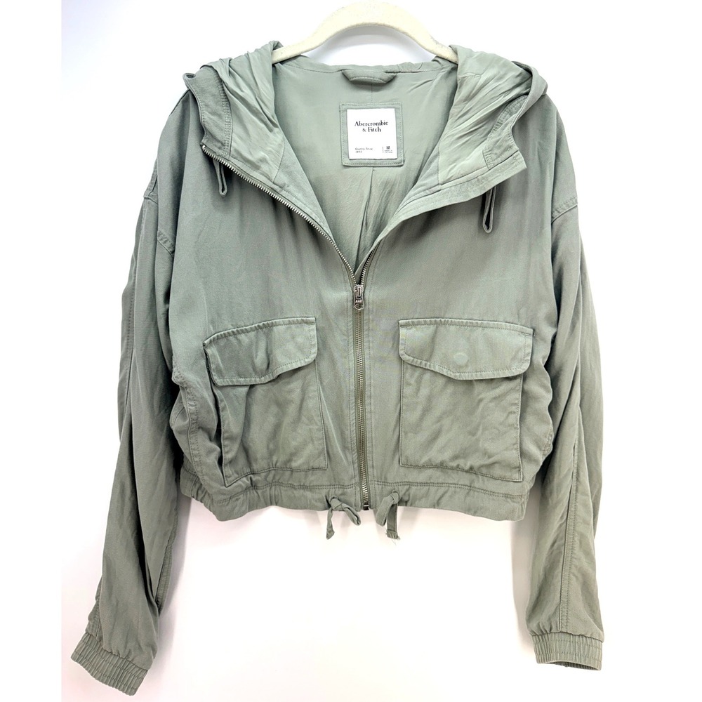Abercrombie Fitch Sage Green Lyocell Crop Utility Jacket M Gorpcore Lightweight